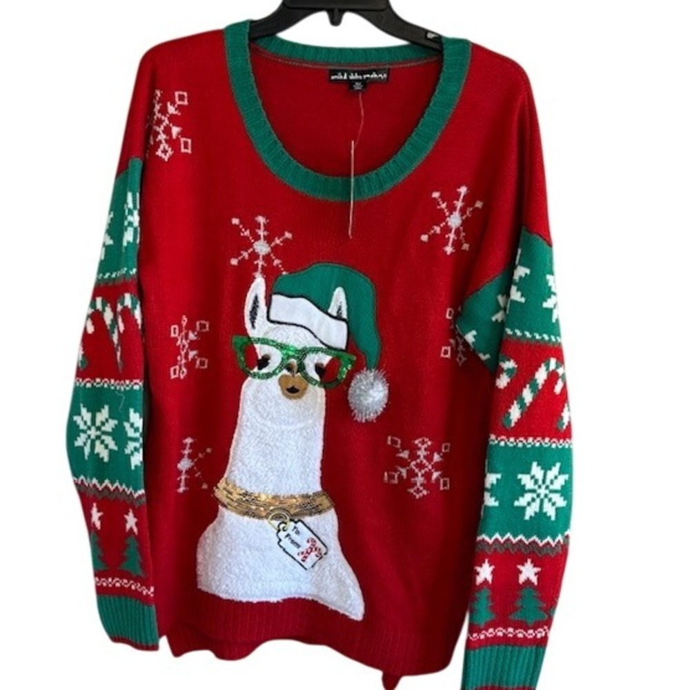 NWT Ugly Christmas Holiday Sweater Women's Red Llama Long Sleeve Acrylic XL